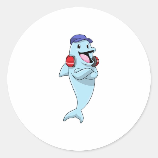 Adesivo Redondo Golfinho em Ouça música (Frente)