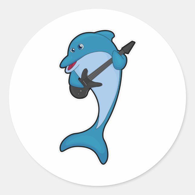 Adesivo Redondo Golfinho na Música com Violão (Frente)