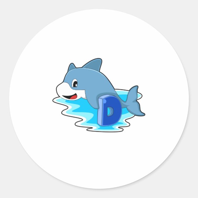 Adesivo Redondo Golfinho Nadando com Letra (Frente)
