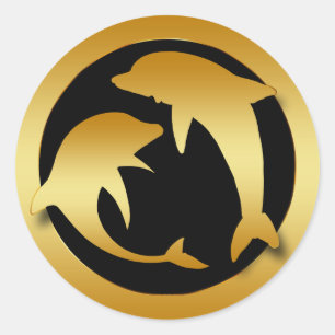 ADESIVO REDONDO GOLFINHOS DOURADOS DA DANÇA