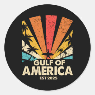 Adesivo Redondo Golfo Da América Dos Eua - Surfe - Retro Sunset Vi