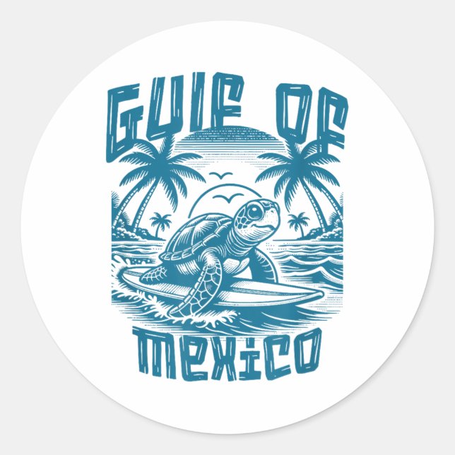 Adesivo Redondo Golfo De Retro-Verão Do México (Frente)
