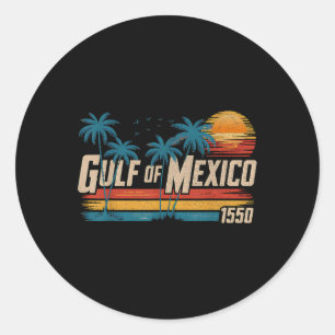 Adesivo Redondo Golfo Do México Est 1550 Retro Vintage Beach Golfo