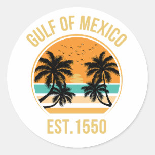 Adesivo Redondo Golfo do México Est 1550 Retro Vintage Praia