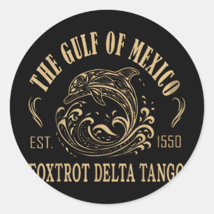 Adesivo Redondo Golfo Do México Foxtrots Deltas Tangos Retro Vinta