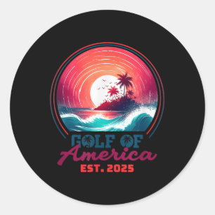 Adesivo Redondo Golfo Dos Eua América Leste 2025 Retro Vintage Bea