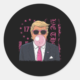 Adesivo Redondo Goma de Mascar Trump Divertida Rosa Retro Bandeira