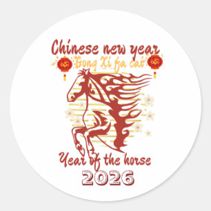 Adesivo Redondo Gong Xi fa Cai ano do cavalo ano novo chinês
