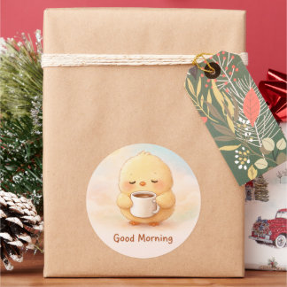 Adesivo Redondo Good Morning Alma Chick Cute Coffee Sticker