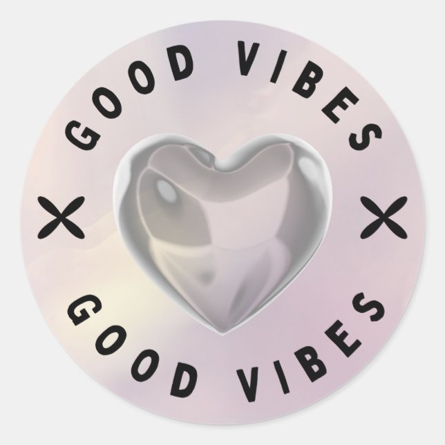 Adesivo Redondo Good Vibes Heart Sticker (Frente)