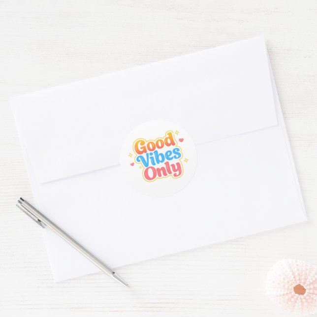 Adesivo Redondo Good Vibes Only Positive Vibes Sticker (Envelope)