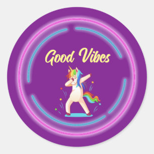 Adesivo Redondo Good Vibes Unicorn