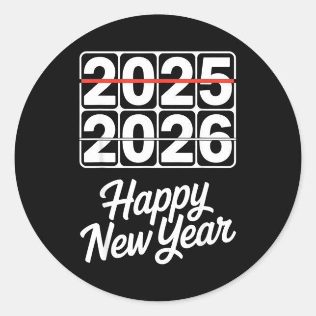 Adesivo Redondo Goodbye 2025 Hello 2026 Clock Happy New Year Party (Frente)