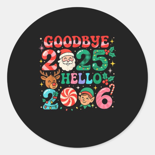Adesivo Redondo Goodbye 2025 Hello 2026 Cute Christmas New Year  (Frente)
