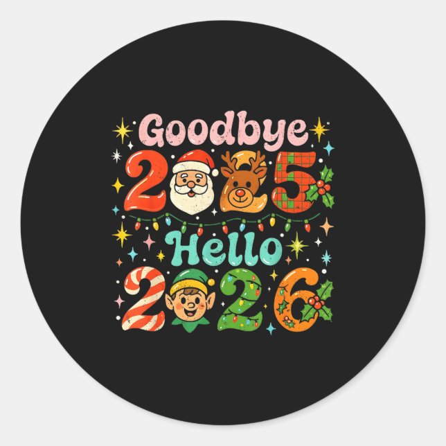 Adesivo Redondo Goodbye 2025 Hello 2026 Cute Christmas New Year  (Frente)