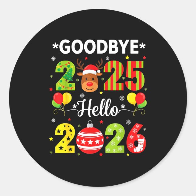 Adesivo Redondo Goodbye 2025 Hello 2026 Happy New Year Christmas P (Frente)