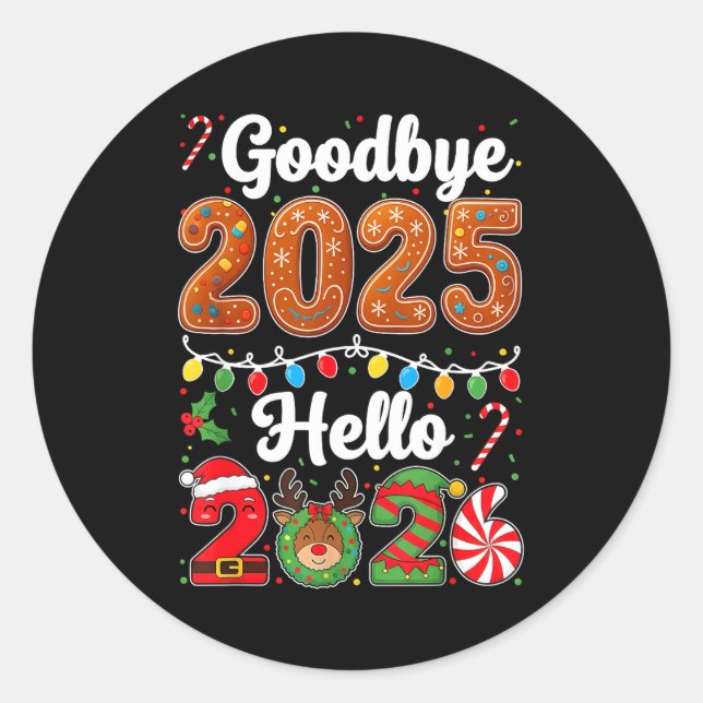 Adesivo Redondo Goodbye 2025 Hello 2026 Happy New Year's Eve Chris (Frente)