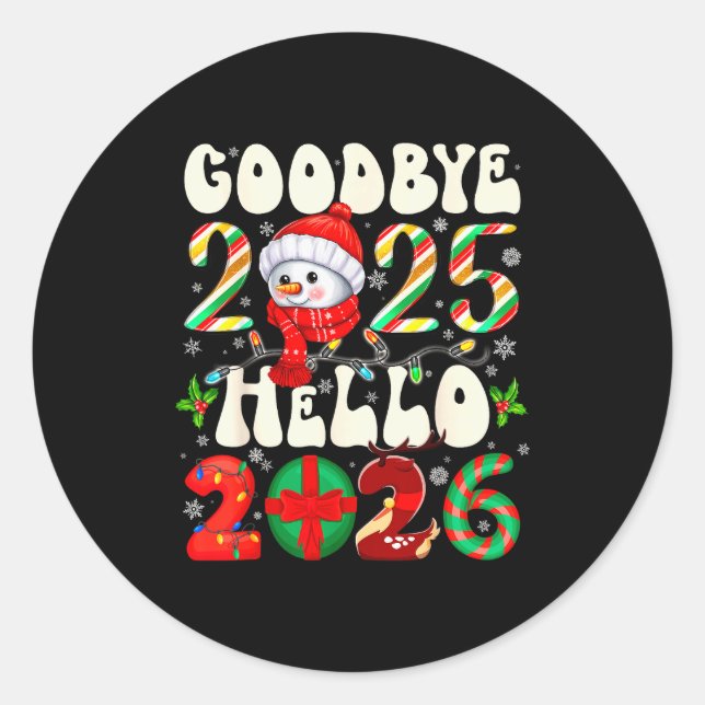 Adesivo Redondo Goodbye 2025 Hello 2026 Merry Christmas Happy New  (Frente)