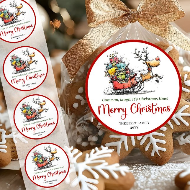 Adesivo Redondo Goofy whimsical reindeer sticker funny deer print (Goofy whimsical reindeer sticker funny deer print

)