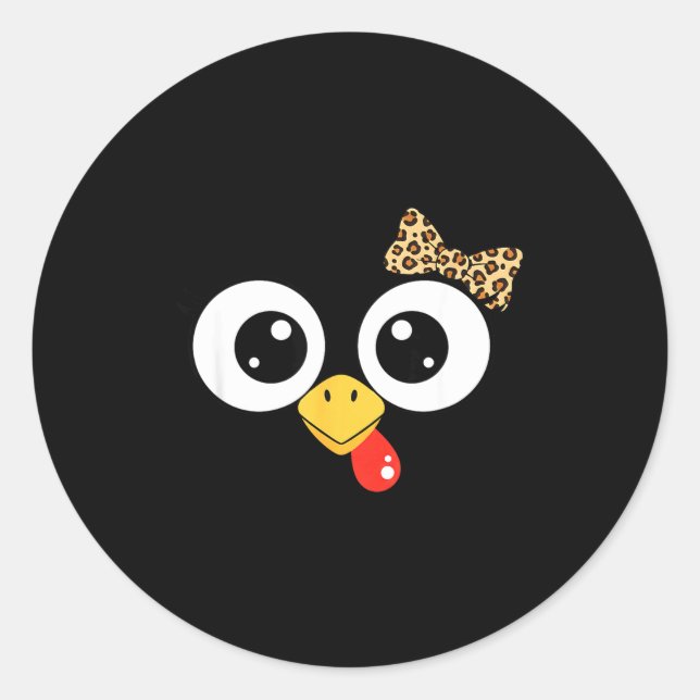 Adesivo Redondo Googly-eyed Turkey With Leopard Bow, Funny Cartoon (Frente)