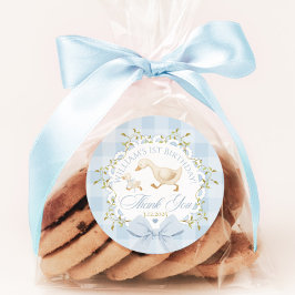 Adesivo Redondo Goose Birthday Blue Gingham Thank you