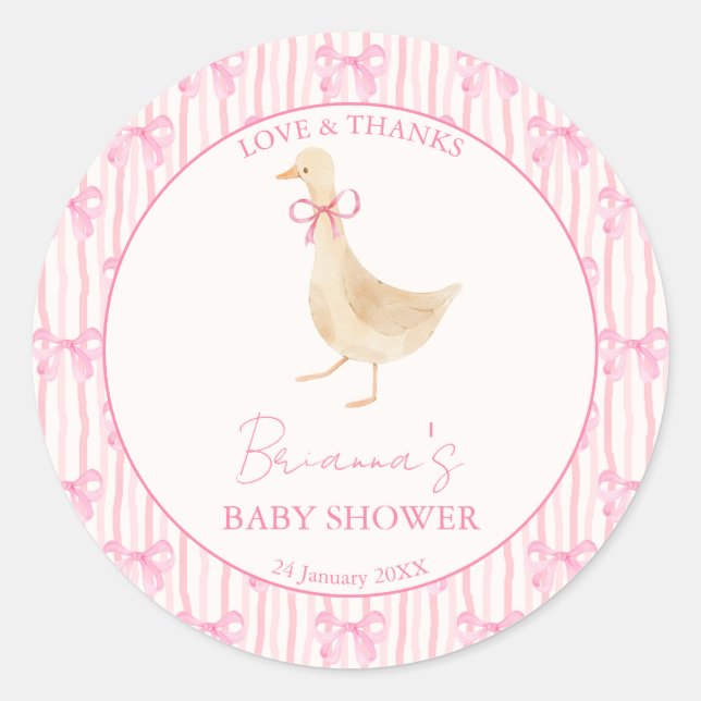 Adesivo Redondo Goose nursery rhymes baby shower pink personalized (Frente)