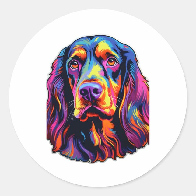 Adesivo Redondo Gordon Setter Neon Design (Frente)