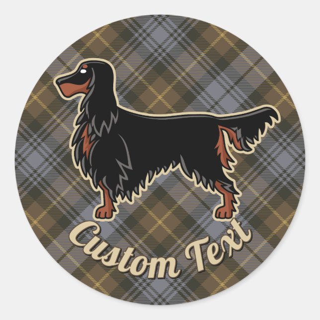 Adesivo Redondo Gordon Setter sobre Weathered Gordon Tartan (Frente)