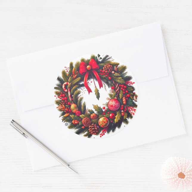 Adesivo Redondo Gorgeous Christmas stickers wreath (Envelope)