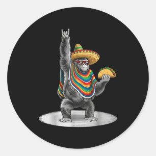 Adesivo Redondo Gorila carregando taco engraçado cinco de maio hom