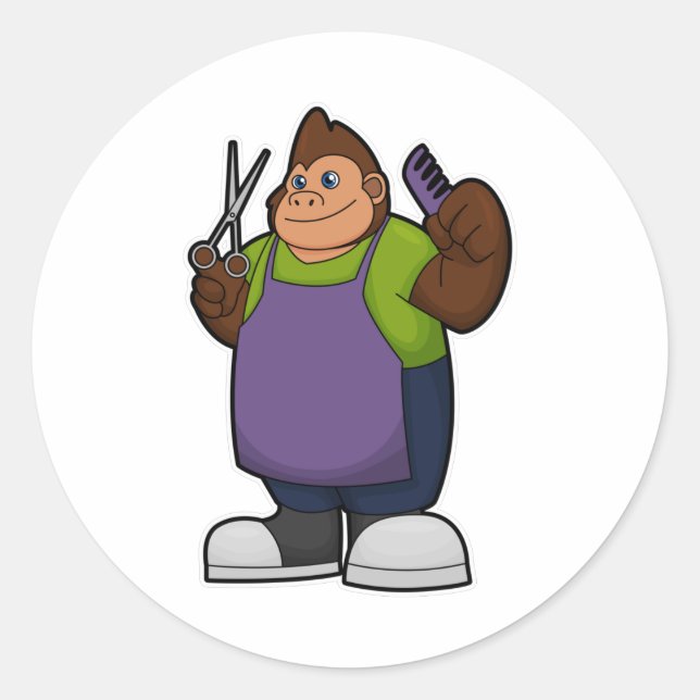 Adesivo Redondo Gorila como cabeceira com tesoura e pente (Frente)