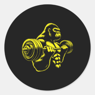 Adesivo Redondo Gorila Macaco Academia Levantamento de Peso Muscul