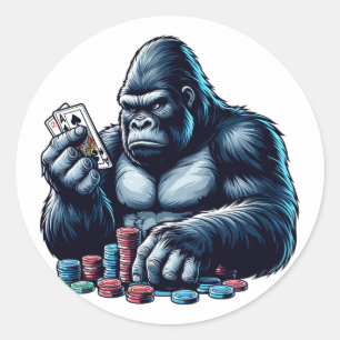 Adesivo Redondo gorilla ape jogando cartas jogando pôquer casino