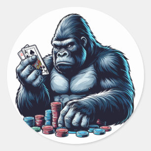 Adesivo Redondo gorilla ape jogando cartas jogando pôquer casino