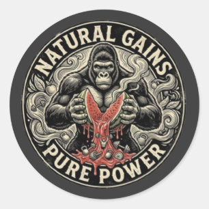 Adesivo Redondo Gorilla Gym Ganhos Naturais - Poder Puro
