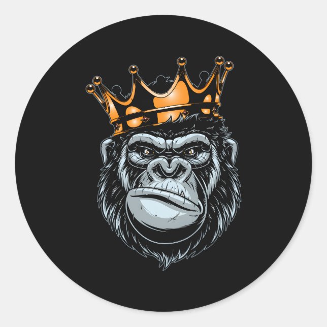 Adesivo Redondo Gorilla King Alpha Ape Wildlife O Rei (Frente)