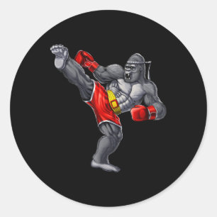 Adesivo Redondo Gorilla Muay Thai Boxe Caratê Kickboxing Artes Mar