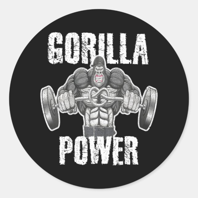 Adesivo Redondo Gorilla Power Wehing Angry Muscle Beast (Frente)