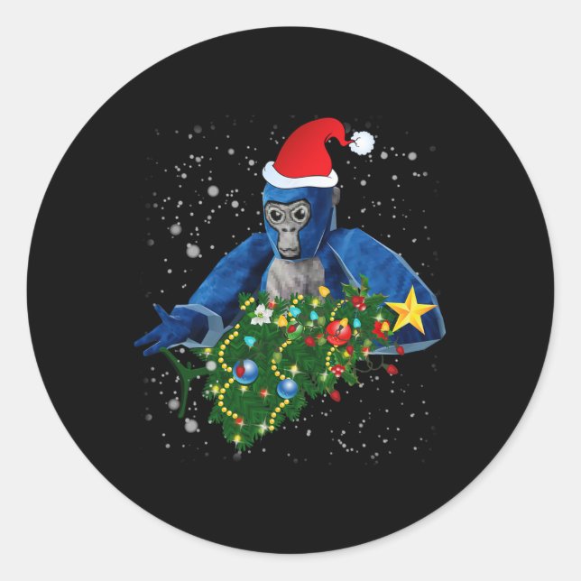 Adesivo Redondo Gorilla Tag Natal Divertido  (Frente)