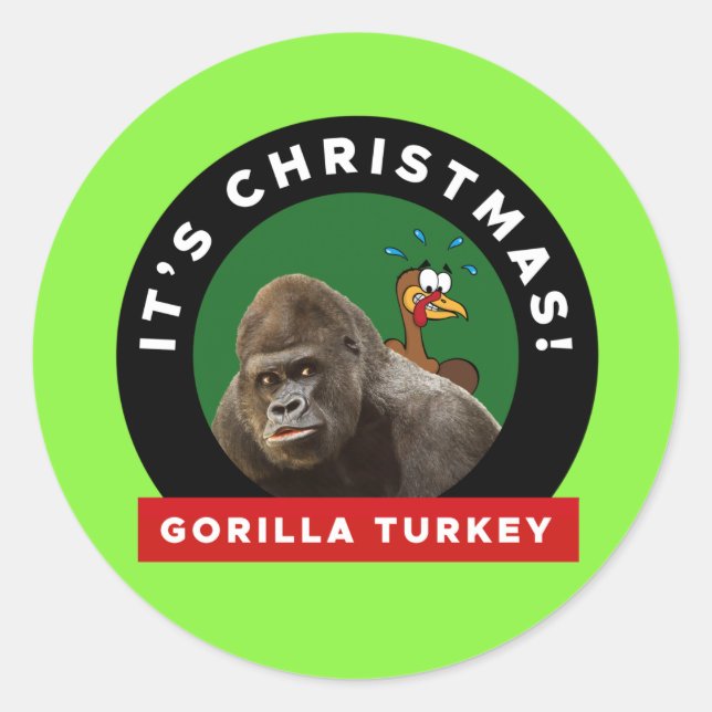 Adesivo Redondo Gorilla Turkey Christmas Pun (Frente)