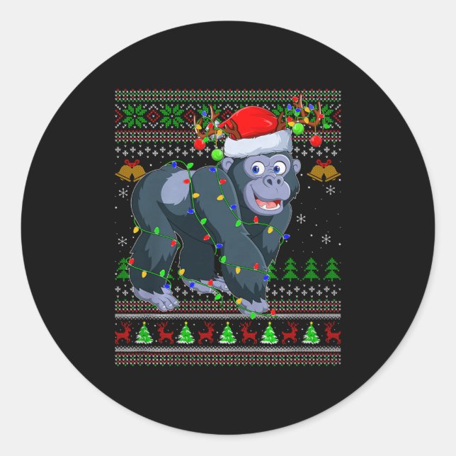 Adesivo Redondo Gorilla Ugly Christmas Sweaters Holiday Santa Cute (Frente)