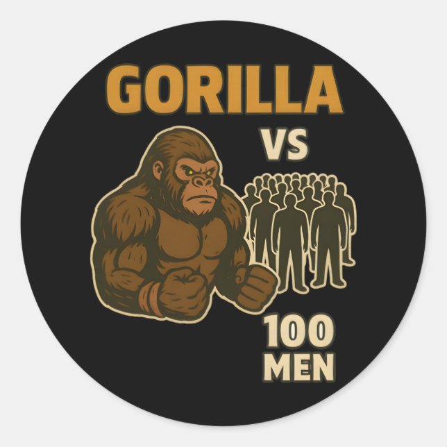 Adesivo Redondo Gorilla vs 100 men epic battle (Frente)