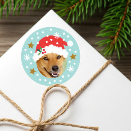 Adesivo Redondo Gorra de Papai Noel Engraçada Azul para Foto Perso