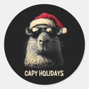 Adesivo Redondo Gorra Divertida de Natal Capivara Férias Crianças