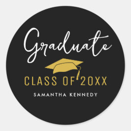 Adesivo Redondo Gorro de Formatura Moderno Preto e Dourado da Turm