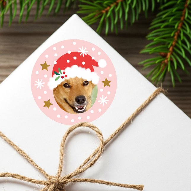 Adesivo Redondo Gorro de Papai Noel de Foto Personalizada Engraçad (Criador carregado)