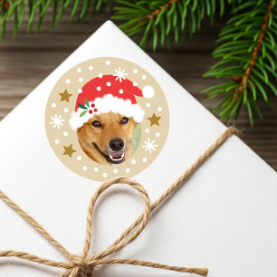 Adesivo Redondo Gorro de Papai Noel Foto Personalizada Natal Fofa 