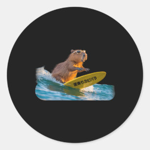 Adesivo Redondo Gorro de Surf Divertido Capivara Pôr do Sol Realis