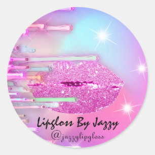 Adesivo Redondo Gotas de Composição de Lipgloss Embalagem Girly