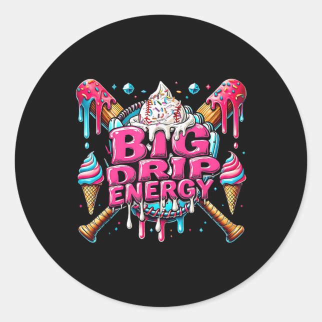 Adesivo Redondo Gotas de Sorvete com beisebol de energia (Frente)